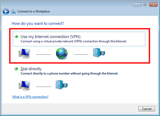 Select Use my Internet connection (VPN)